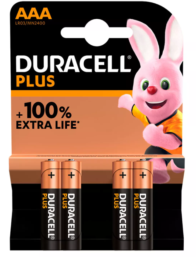 Pilhas Duracell Plus LR03 AAA (Blister 4 Pilhas)