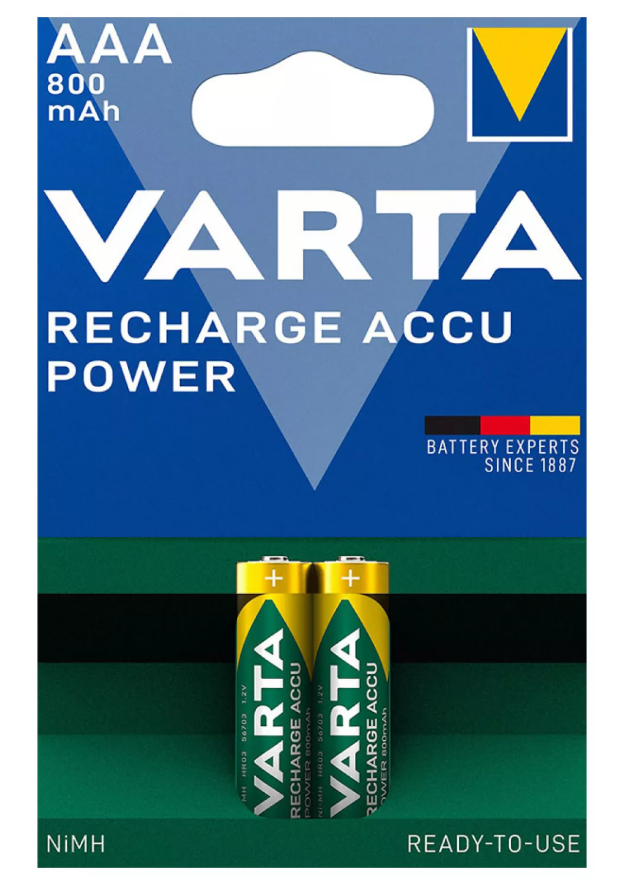 Blister 2 pilhas AAA 800mAh recarregáveis ACCU Power Varta