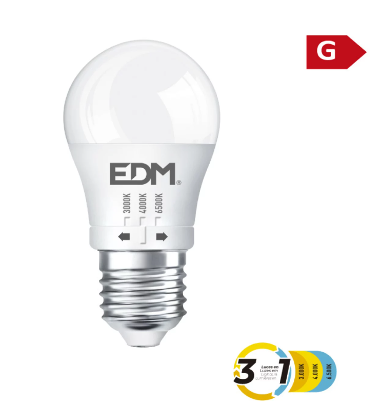 LAMPADA LED ESFÉRICA E27 6W 500 lm 3CCT EDM