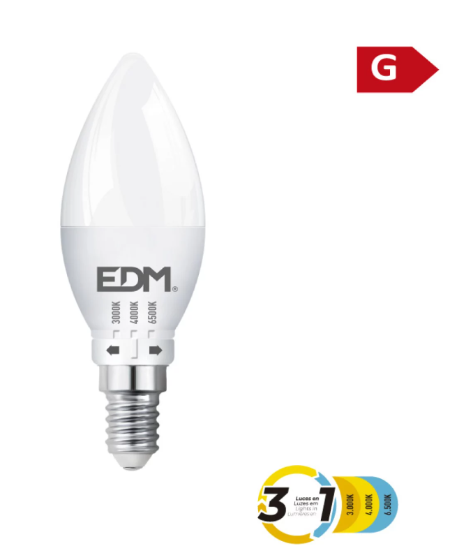LÂMPADA DE VELA LED E14 6W 500 lm 3CCT EDM