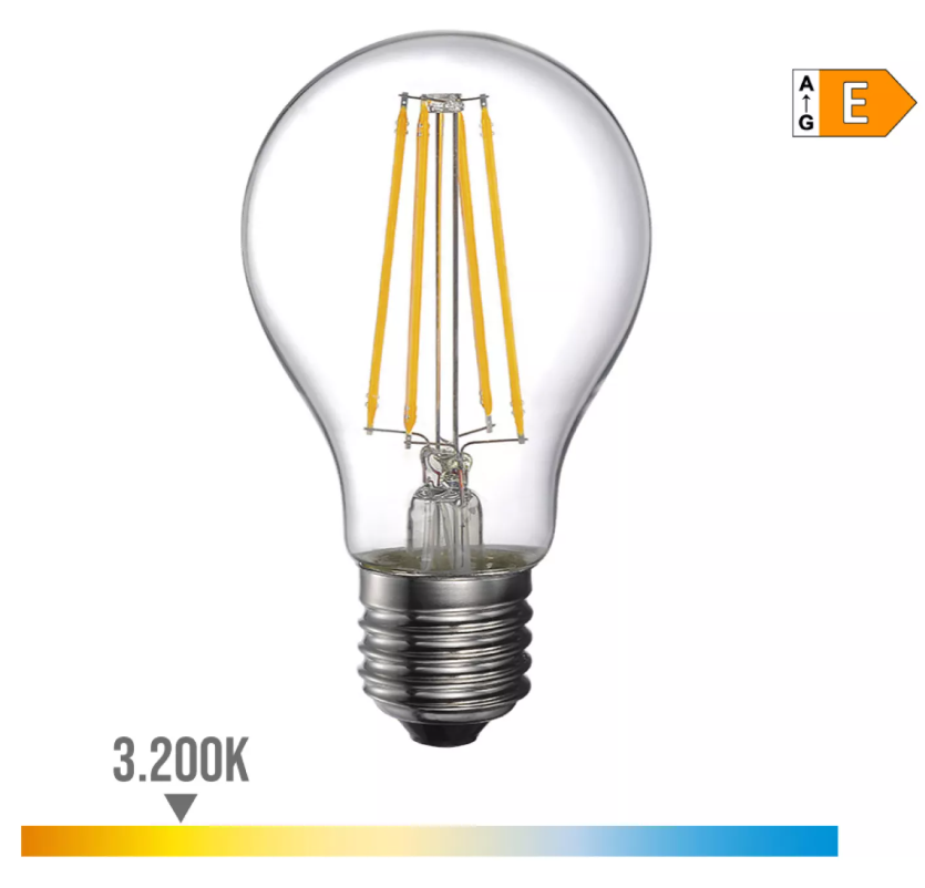 LÂMPADA STANDARD COM FILAMENTO DE LED E27 6W 800lm 3200K LUZ QUENTE