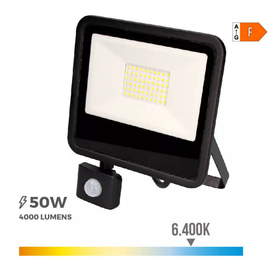 Projetor LED 50w 4000lm 6400k Luz fria c/ sensor presença