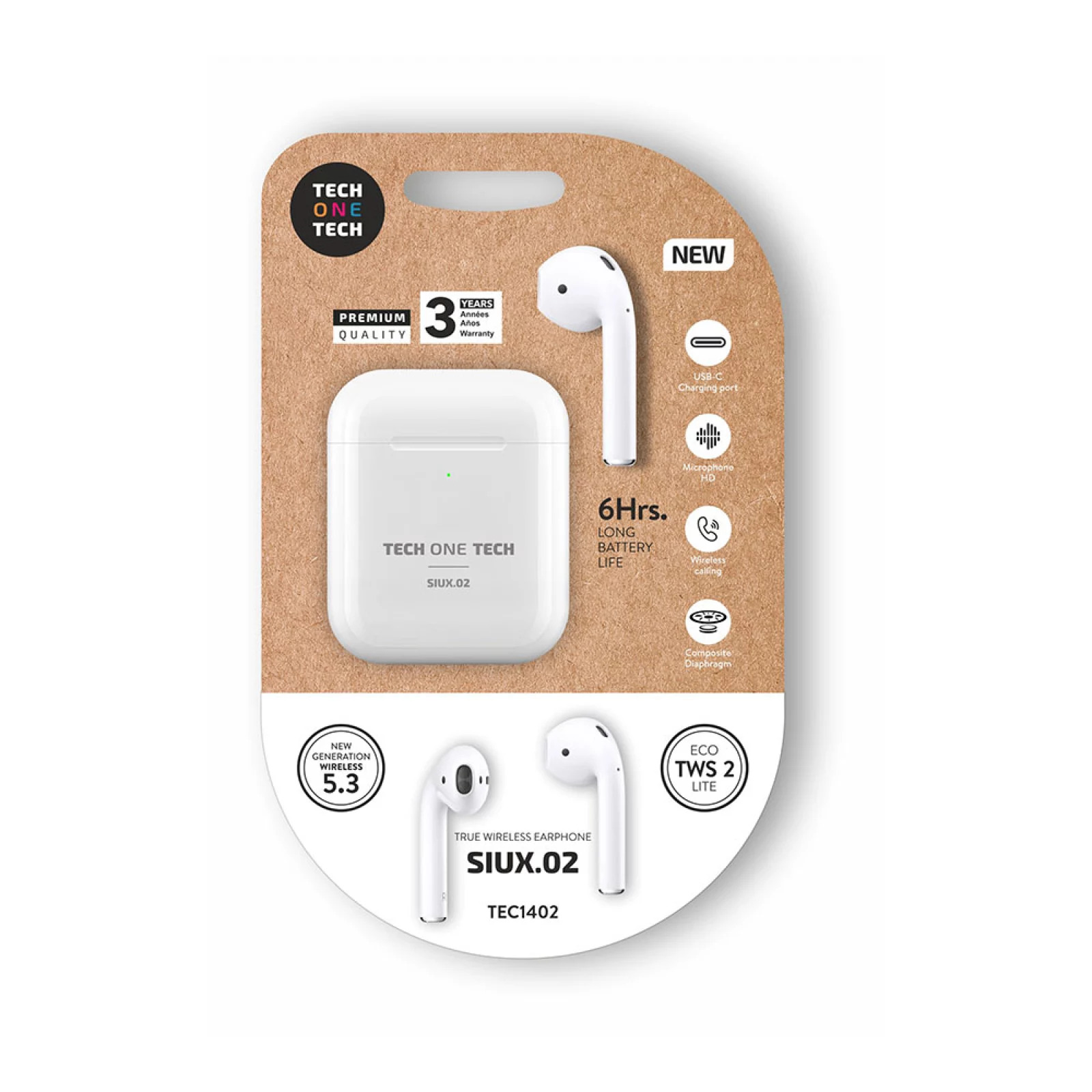 AURICULARES SEM FIOS BLUETOOTH SIUX.02, TWS 2, 6 h, BRANCOS
