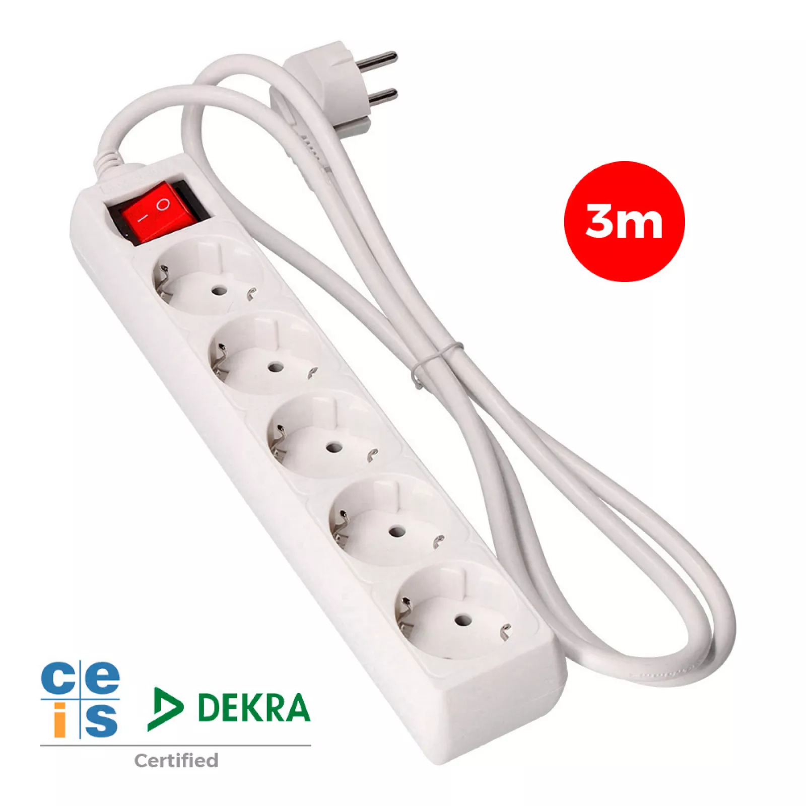 BLOCO 5 TOMADAS SCHUKO COM INTERRUPTOR 3m 3x1,5mm