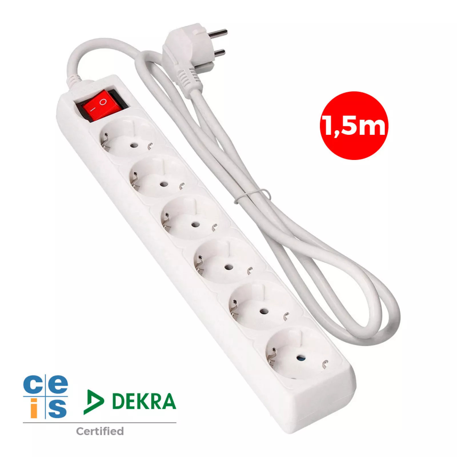 BLOCO 6 TOMADAS SCHUKO COM INTERRUPTOR 1,5m 3x1,5mm