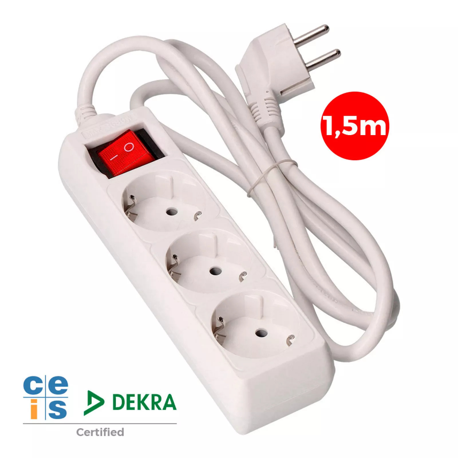 BLOCO 3 TOMADAS SCHUKO COM INTERRUPTOR 1,5m 3x1,5mm