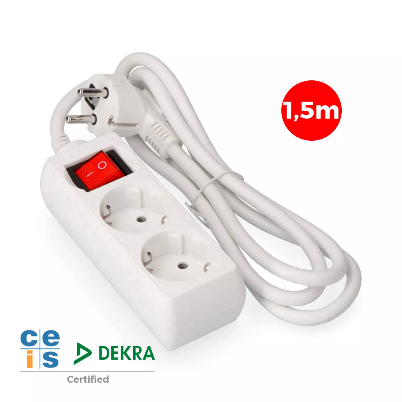 BLOCO 2 TOMADAS SCHUKO COM INTERRUPTOR 1,5m 3x1,5mm