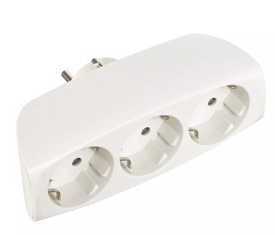 ADAPTADOR TRIPLO 2P+T, 16A 250V~ ENTRADA FRONTAL, BRANCO