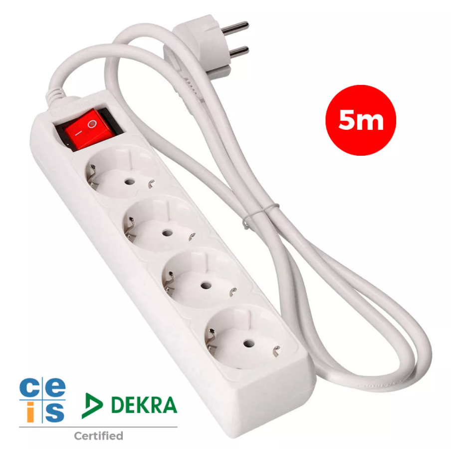 BLOCO 4 TOMADAS SCHUKO COM INTERRUPTOR 5m 3x1,5mm