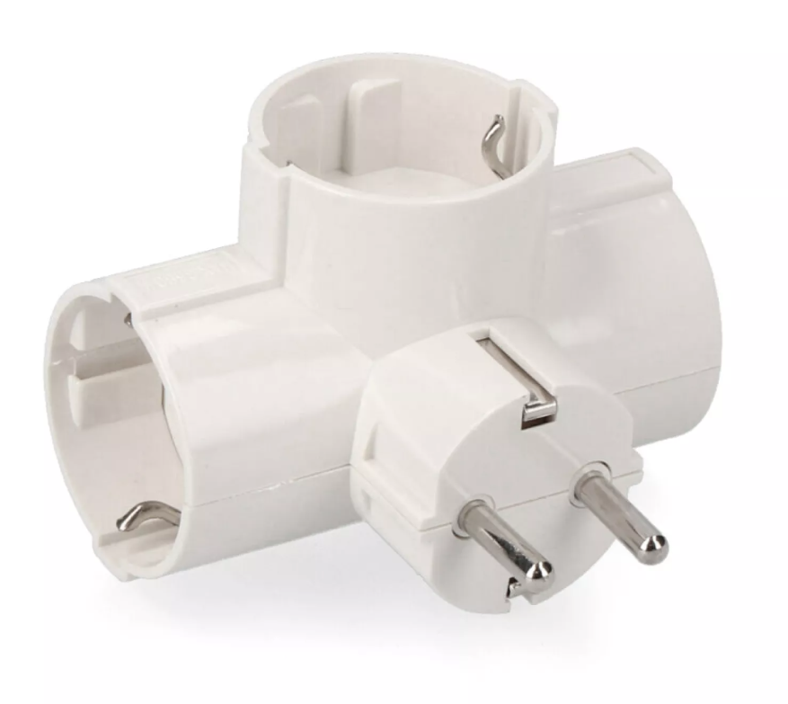 ADAPTADOR TRIPLO 2P+T, 16A 250V~ ENTRADA LATERAL, BRANCO