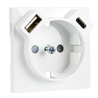Centro Schuko Branco + USB Tipo A e Tipo C