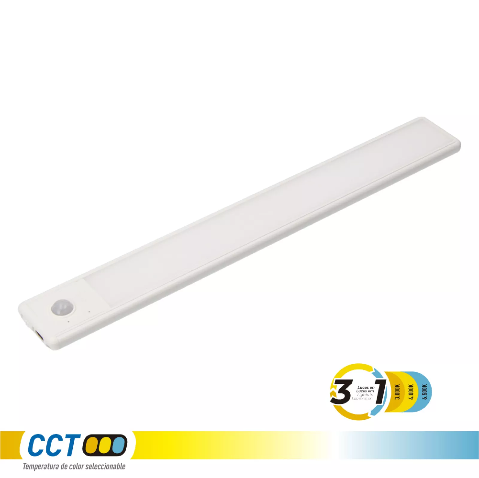 ARMADURA LED REGULÁVEL E RECARREGÁVEL COM SENSOR 1,5 W 3CCT 30CM