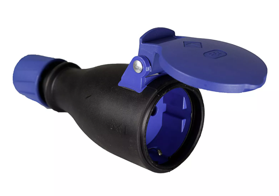 TOMADA AEREA DE BORRACHACOM TAMPA E PASSA - CABOS 16A 250V T/TL IP54 4.8MM PRETO